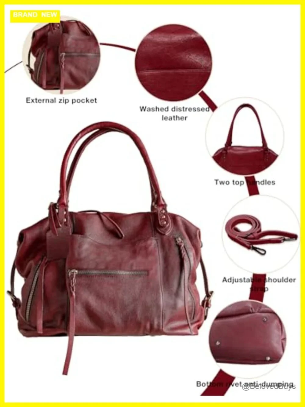 Large Vegan Leather Tote Bag with Zipper Hobo Handbag Adjustable Strap